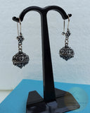 Traditional Croatian Earrings, Dangle Hook Earrings, Oxidized Silver Earrings, Dubrovnik Filigree Ball Earrings, Handcrafted Vintage Jewelry - CroatianJewelryCraft