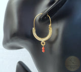 Dubrovnik Filigree Hoop Earrings, 14k Gold Red Coral Earrings, Traditional Croatian Solid 14k Gold Hoops, Mediterranean Coral Dangle Hoops