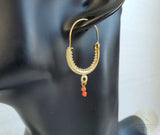 Dubrovnik Filigree Hoop Earrings, 14k Gold Red Coral Earrings, Traditional Croatian Solid 14k Gold Hoops, Mediterranean Coral Dangle Hoops