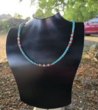 Simple Small Bead Turquoise Necklace, Mediterranean Red Coral Necklace, Sterling Silver Beaded Dainty Necklace, Made In Croatia