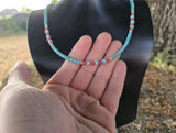 Simple Small Bead Turquoise Necklace, Mediterranean Red Coral Necklace, Sterling Silver Beaded Dainty Necklace, Made In Croatia