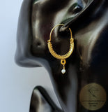 Croatian Filigree Hoop Earrings, Gold Plated Hoop Earrings, Pearl Dangle Hoops, Wedding Earrings, 24k Gold Plated Sterling Silver Earrings