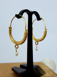 Croatian Filigree Hoop Earrings, Gold Plated Hoop Earrings, Pearl Dangle Hoops, Wedding Earrings, 24k Gold Plated Sterling Silver Earrings