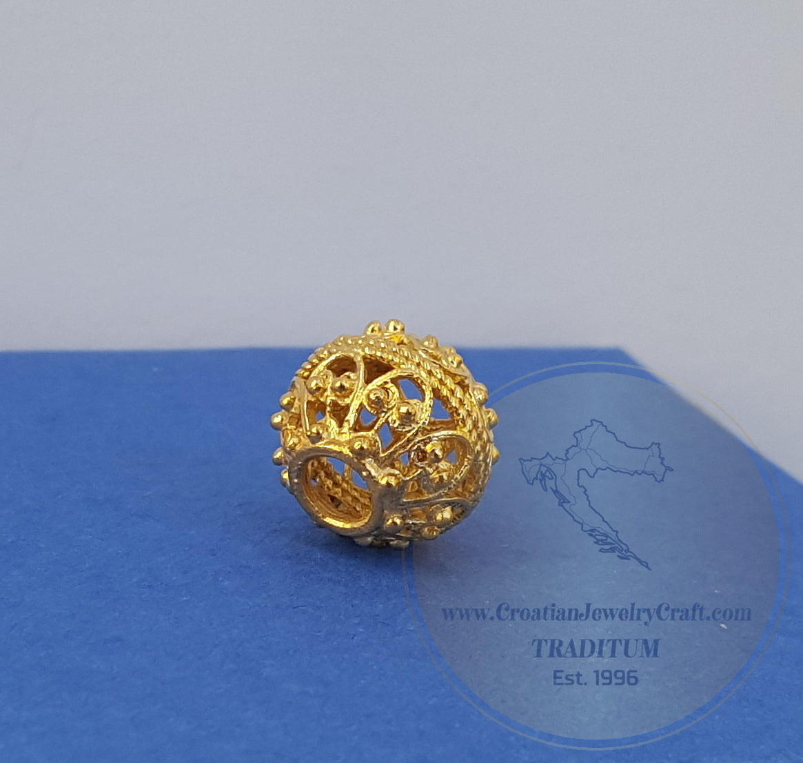 Dainty Sliding 14K Gold Pendant, Traditional Croatian Jewelry, Small Gold Pendant, Gold Filigree Slide Ball Pendant, Dainty Chain Necklace Only