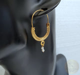 14k Gold Filigree Hoops, Traditional Croatian - Konavle Earrings, 14k Gold Earrings, White Pearl Dangle Hoops In 14k Gold, Wedding Jewelry