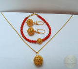 Traditional Croatian Solid 14k Gold Earrings, Dubrovnik Gold Filigree Ball Earrings, Ethnic Wedding Jewelry, Dangle Gold Bridal Earrings