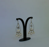 Long Pearl Earrings, Bridal White Pearl Earrings, Unique Handmade Chandelier Pearl Earrings, Sterling Silver, Natural Freshwater Pearl