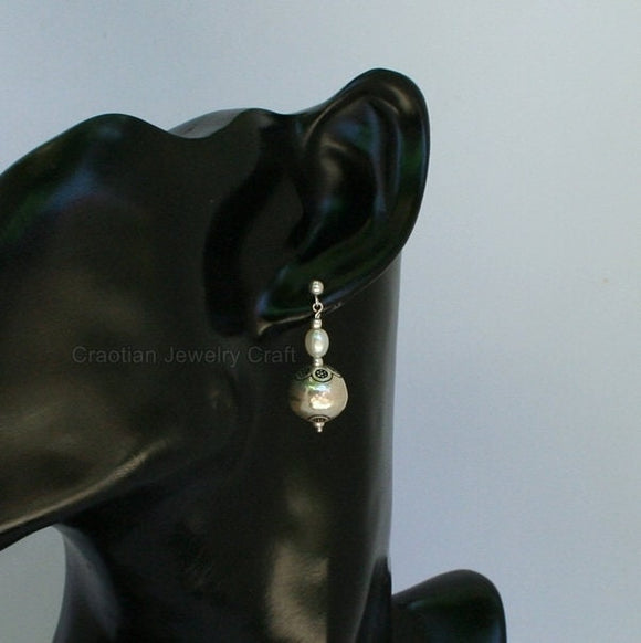 White Pearl Earrings, Simple Pearl Dangle Earrings, Sterling Silver Pearl Earrings, Silver Ball Earrings, Bridesmaids Jewelry, Natural Pearl