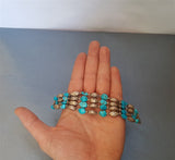 Multi Strand Blue Turquoise Bracelet, Statement Turquoise Bracelet, Solid Sterling Silver Blue Stone Bracelet, Natural Gemstone Bracelet