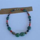 Chunky Turquoise Necklace, Salmon Red Coral Necklace, Large Bead Gemstone Necklace, Old Untreated Mediterranean Coral, Blue Lapis Necklace