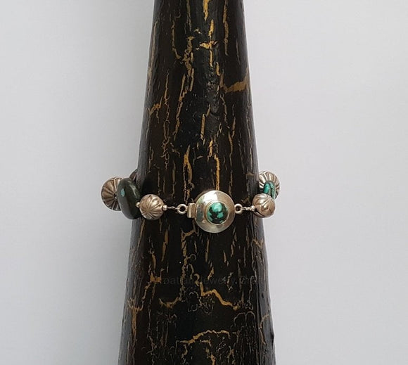 Chunky Turquoise Bracelet, Sterling Silver Bracelet w Handmade Claps, Gemstone Bracelet, Natural Turquoise Statement Bracelet
