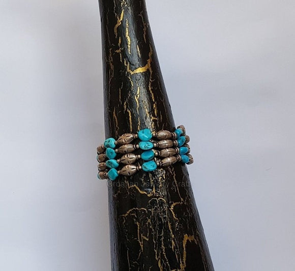 Multi Strand Blue Turquoise Bracelet, Statement Turquoise Bracelet, Solid Sterling Silver Blue Stone Bracelet, Natural Gemstone Bracelet