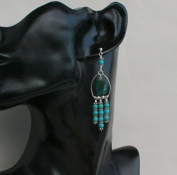 Unique Turquoise Chandelier Earrings, Natural Turquoise Statement Earrings, Long Dangle Earrings, Solid Sterling Silver Earrings