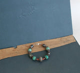 Natural Turquoise Bracelet, Black Freshwater Pearl Bracelet, Untreated Mediterranean Red Coral Bracelet, Beaded Gemstone Bracelet Sterling