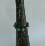 Natural Turquoise Bracelet, Black Freshwater Pearl Bracelet, Untreated Mediterranean Red Coral Bracelet, Beaded Gemstone Bracelet Sterling