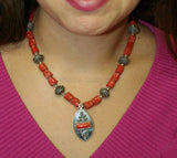 Chunky Coral Statement Necklace, Untreated Old Mediterranean Coral Pendant Necklace, Salmon Red Coral necklace Sterling Silver Ball Necklace