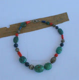 Chunky Turquoise Necklace, Salmon Red Coral Necklace, Large Bead Gemstone Necklace, Old Untreated Mediterranean Coral, Blue Lapis Necklace