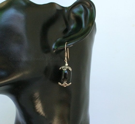 Black Stone Earrings, Faceted Onyx Earrings, Sterling Silver Earrings, Filigree Earrings, Black Earrings, Black Jewelry