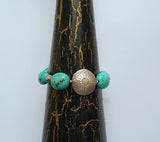 Chunky Turquoise Bracelet, Sterling Silver Bracelet w Handmade Flower Element, Gemstone Bracelet, Natural Turquoise Statement Bracelet