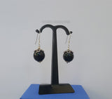 Round Ball Drop Earrings, Black Onyx Earrings, Black Bead Drop Dangle Earrings, Filigree Earrings For Women, Black Earrings