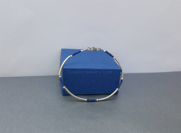 Dainty Tiny Bead Gemstone Bracelet, Dark Blue Stone Bracelet, Lapis Lazuli Bracelet, Minimalist Gemstone Bracelet, Skinny Bracelet