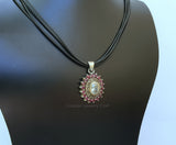 Flower Shaped Ruby Pendant Becklace w White Topaz & Marcasite, Sterling Silver Genuine Gemstone Pendant, Red Stone Pendant, Natural Ruby