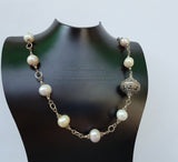 Beaded Multi Color Pearl Necklace, Freshwater Pearl Necklace, Unique Pearl Wedding Jewelry, Sterling Silver Necklace, Silver Ball Necklace