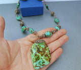 Unique Natural Turquoise Necklace, Dubrovnik Filigree Ball Necklace, Solid Sterling Silver Necklace, Beaded Gemstone Pendant Necklace