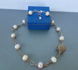 Beaded Multi Color Pearl Necklace, Freshwater Pearl Necklace, Unique Pearl Wedding Jewelry, Sterling Silver Necklace, Silver Ball Necklace