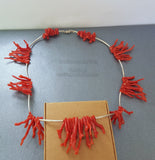 Unique Coral Branch Necklace, Precious Mediterranean Coral Necklace, Chandelier Necklace, Statement Necklace, Bib Necklace, Natural Coral
