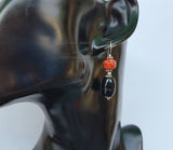 Faceted Black Onyx Earrings, Orange Coral Drop Earrings, Black Stone Earrings, Rustic Earrings, Untreated Mediterranean Coral & Sterling Slv