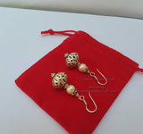 Peach Pearl Earrings, Simple Pearl Dangle Earrings, Filigree Earrings, Silver Ball Earrings, Sterling Pearl Earrings, Bridesmaids Jewelry