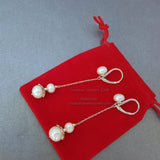 Long White Pearl Dainty Chain Earrings, Natural Pearl Dangle Earrings, Freshwater Pearl, Wedding Jewelry, Drop Pearl Earrings