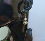 Peach Pearl Earrings, Simple Pearl Dangle Earrings, Filigree Earrings, Silver Ball Earrings, Sterling Pearl Earrings, Bridesmaids Jewelry