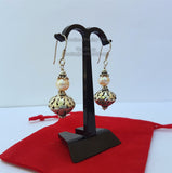 Peach Pearl Earrings, Simple Pearl Dangle Earrings, Filigree Earrings, Silver Ball Earrings, Sterling Pearl Earrings, Bridesmaids Jewelry