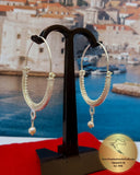 Croatian Hoop Earrings, Sterling Silver Filigree Hoops, White Pearl Dangle Hoops, Konavle Earrings, Dubrovnik Jewelry, Wedding Jewelry