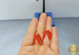1st Cl Mediterranean Red Coral Branch Earrings, Unique Handcrafted Earrings, Untreated Coral Chandelier Earrings, Solid 14k Gold Earrings