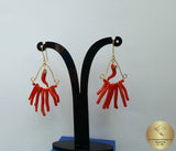 Mediterranean Red Coral Branch Earrings, Solid 14k Gold Statement Earrings, One of a kind Chandelier Earrings, Handcrafted Bridal Earring