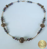 Beaded Black Pearl Necklace, Black Freshwater Pearl Necklace, Unique Pearl Wedding Jewelry, Sterling Silver Necklace, Silver Ball Necklace