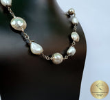 Beaded White Pearl Necklace, White Freshwater Pearl Necklace, Unique Pearl Wedding Jewelry, Sterling Silver Necklace, Silver Ball Necklace