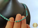 Small Bead Turquoise Necklace, Natural Gemstone Necklace, Simple and Unique Sterling Silver Necklace, Natural Turquoise Jewelry