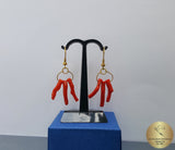 1st Cl Mediterranean Red Coral Branch Earrings, Unique Handcrafted Earrings, Untreated Coral Chandelier Earrings, Solid 14k Gold Earrings