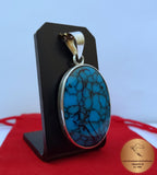 Oval Shaped Blue Turquoise Pendant, Sterling Silver Simple Blue Stone Pendant, Handmade Jewelry