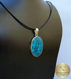 Oval Shaped Blue Turquoise Pendant, Sterling Silver Simple Blue Stone Pendant, Handmade Jewelry