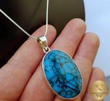 Oval Shaped Blue Turquoise Pendant, Sterling Silver Simple Blue Stone Pendant, Handmade Jewelry