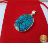 Oval Shaped Blue Turquoise Pendant, Sterling Silver Simple Blue Stone Pendant, Handmade Jewelry
