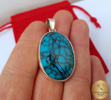 Oval Shaped Blue Turquoise Pendant, Sterling Silver Simple Blue Stone Pendant, Handmade Jewelry