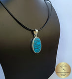 Oval Shaped Blue Turquoise Pendant, Sterling Silver Simple Blue Stone Pendant, Handmade Jewelry