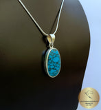 Oval Shaped Blue Turquoise Pendant, Sterling Silver Simple Blue Stone Pendant, Handmade Jewelry