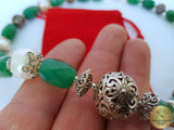 Beaded White Pearl Necklace, Green Aventurine Gemstone Necklace, Dubrovnik Filigree Ball Necklace, Croatian Traditional Jewelry, Sterling